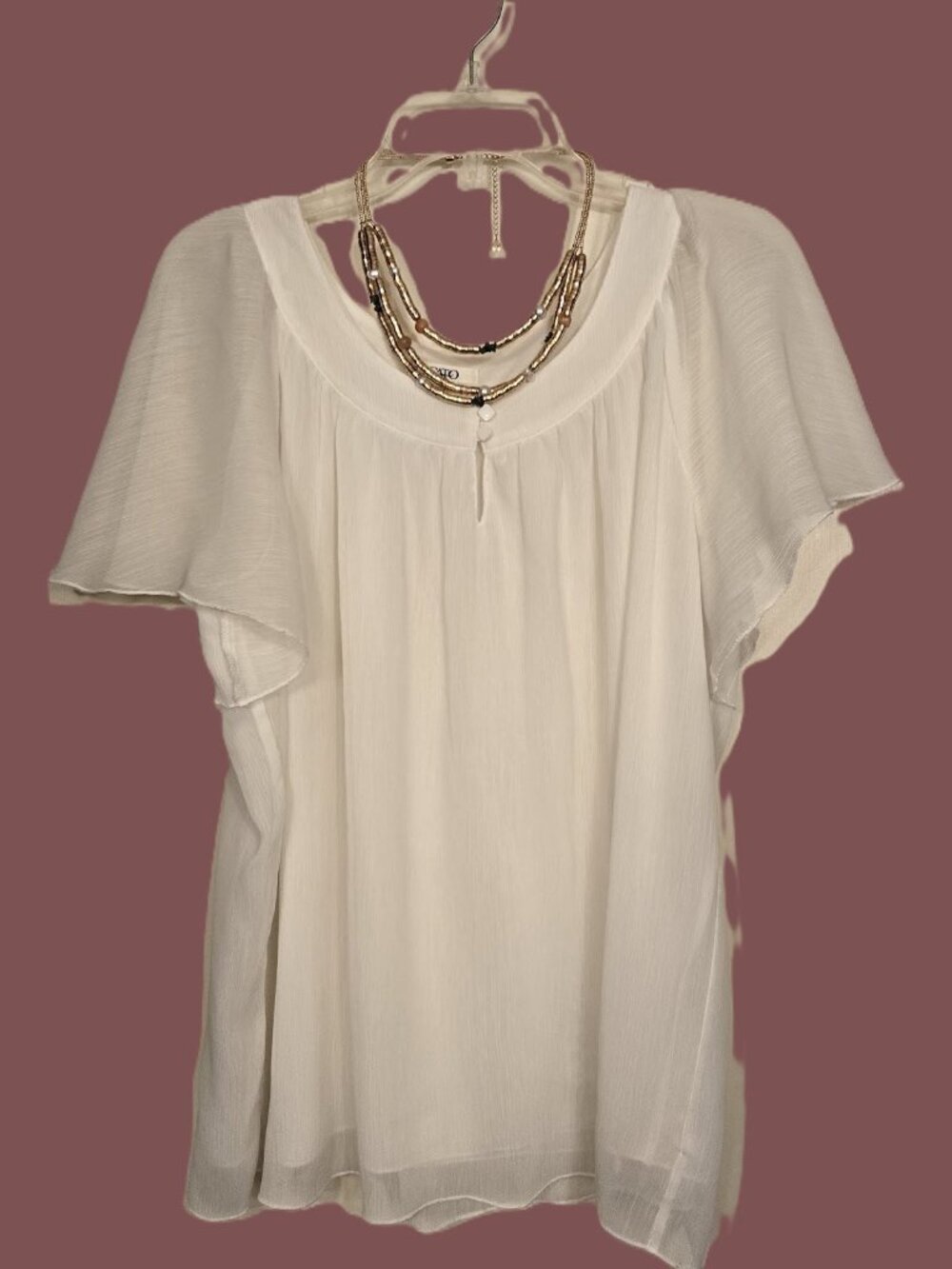 CATO White Sheer Flutter Sleeve Blouse Coquette Cottagecore Milkmaid - Women's L